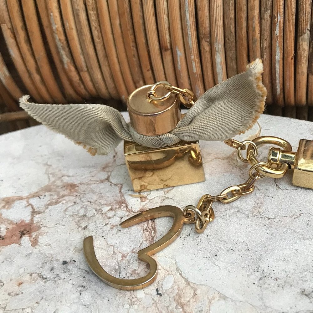 My BURBERRY Gold PERFUME Bottle BAG CHARM W/ LOGO B /Heart